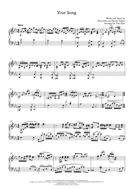 Free Sheet Music Your Song Piano Solo