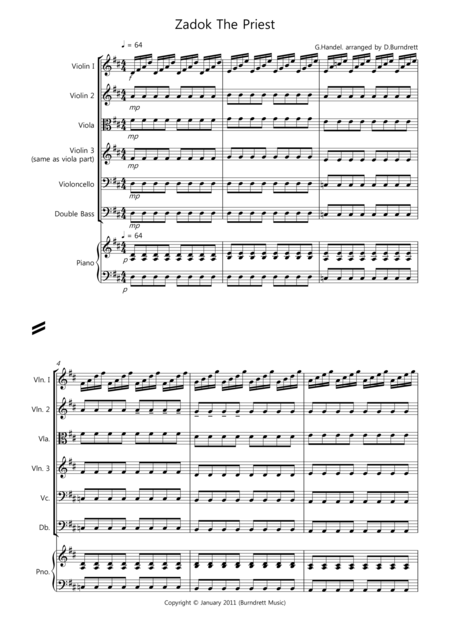 Free Sheet Music Zadok The Priest For String Orchestra