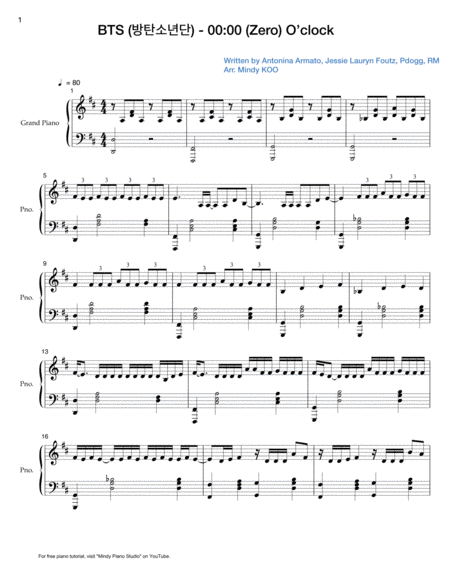 Free Sheet Music Zero O Clock By Bts