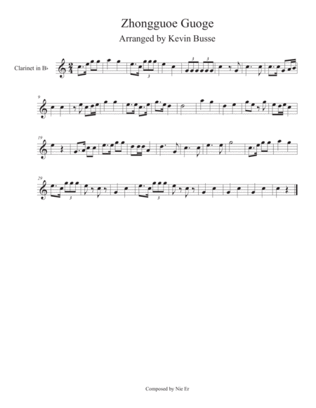 Free Sheet Music Zhongguo Guoge Clarinet