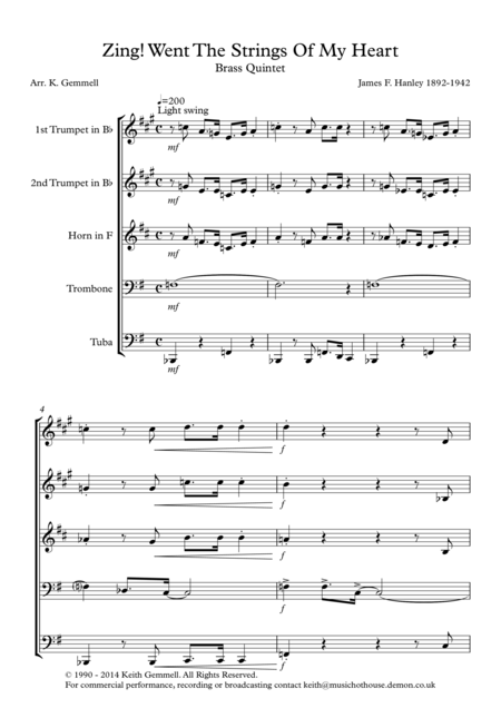 Zing Went The Strings Of My Heart Brass Quintet Sheet Music