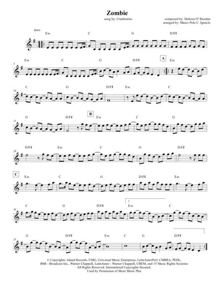 Zombie Lead Sheet Cranberries Sheet Music