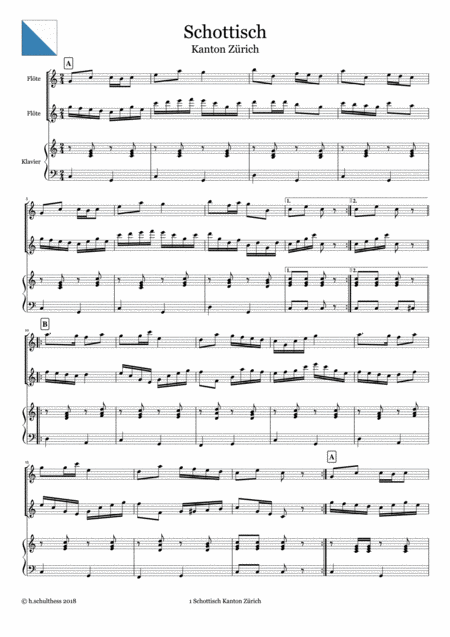 1 Swiss Folk Tune For Two Flutes And Piano Schottisch Canton Zurich Page 2