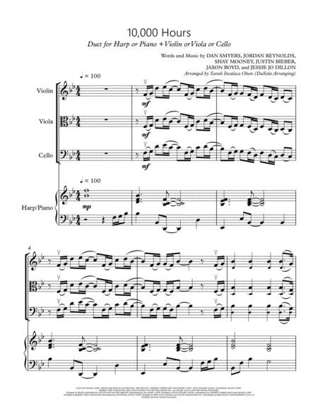 10 000 Hours By Dan Shay Justin Bieber Violin Viola Cello Harp Piano Duet Arranged By Dasola Page 2