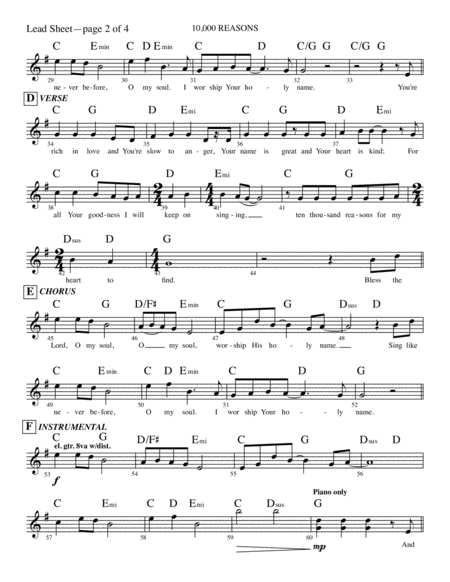 10 000 Reasons Bless The Lord Lead Sheet Page 2