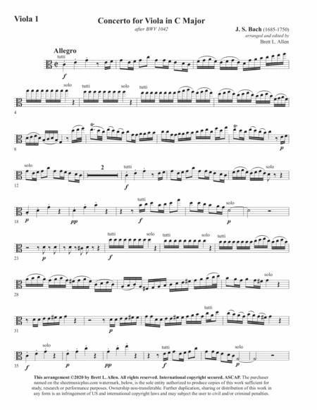 1042d Jsbach Concerto For Viola In C Major Tutti Viola 1 Part Page 2