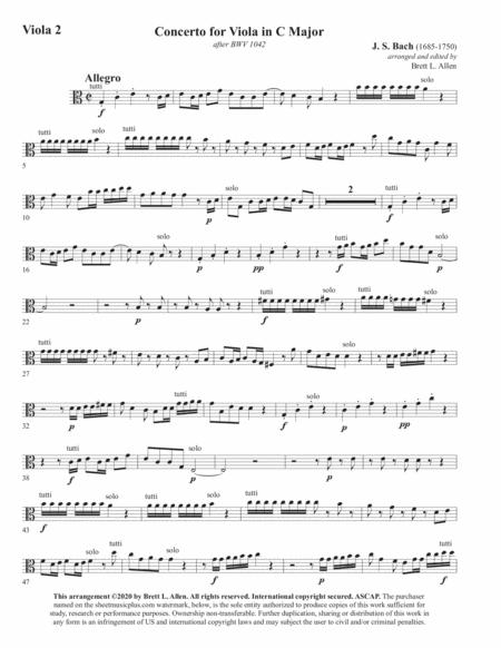 1042e Jsbach Concerto For Viola In C Major Tutti Viola 2 Part Page 2