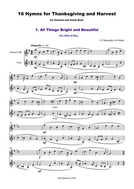 16 Favourite Hymns For Thanksgiving And Harvest For Clarinet And Violin Duet Page 2