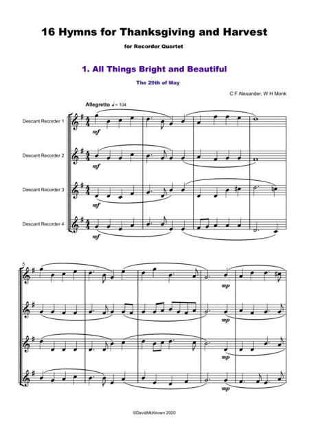 16 Favourite Hymns For Thanksgiving And Harvest For Descant Soprano Recorder Quartet Page 2