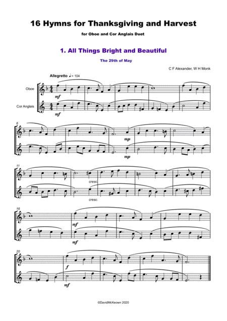 16 Favourite Hymns For Thanksgiving And Harvest For Oboe And Cor Anglais Or English Horn Duet Page 2