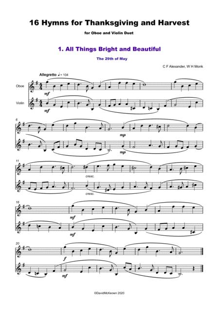 16 Favourite Hymns For Thanksgiving And Harvest For Oboe And Violin Duet Page 2