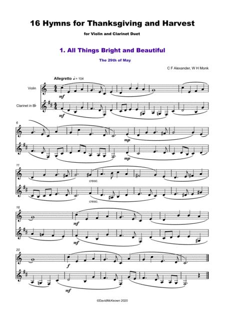 16 Favourite Hymns For Thanksgiving And Harvest For Violin And Clarinet Duet Page 2