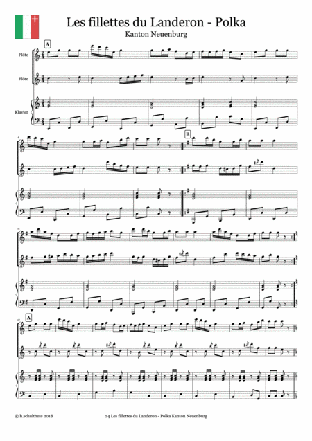 24 Swiss Folk Tune For Two Flutes And Piano Les Fillettes Du Landeron Polka Canton Neuenburg Page 2