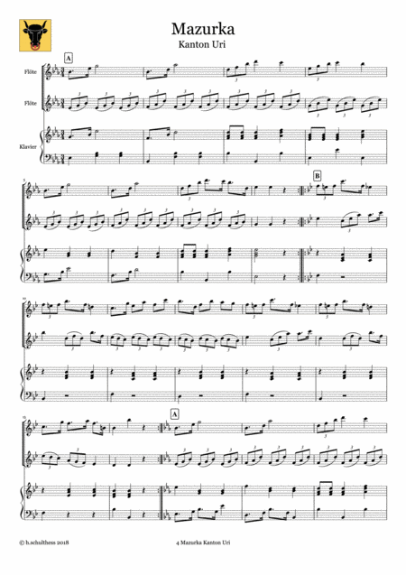 4 Swiss Folk Tune For Two Flutes And Piano Mazurka Canton Uri Page 2