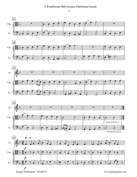 5 Traditional 15th Century Christmas Carols For Flute Viola Cello Page 2