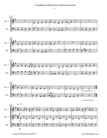 5 Traditional 15th Century Christmas Carols For Trumpet Duo Trombone Page 2