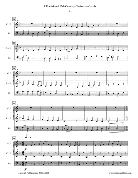 5 Traditional 15th Century Christmas Carols For Violin Duo Cello Page 2