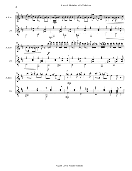 8 Jewish Melodies With Variations For Alto Recorder And Guitar Page 2