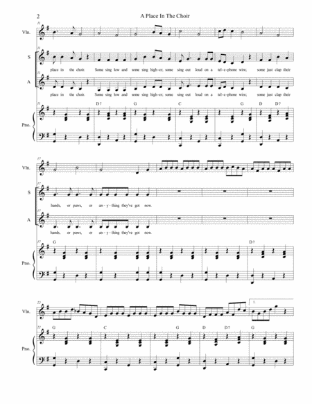 A Place In The Choir For 2 Part Choir Sa Page 2