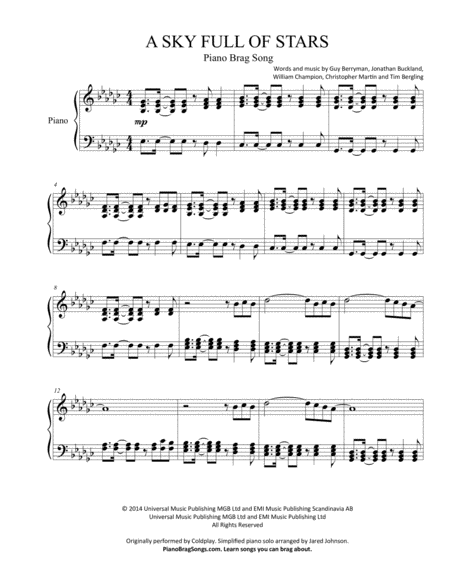 A Sky Full Of Stars Coldplay Simplified And Easy Key Piano Solos Page 2