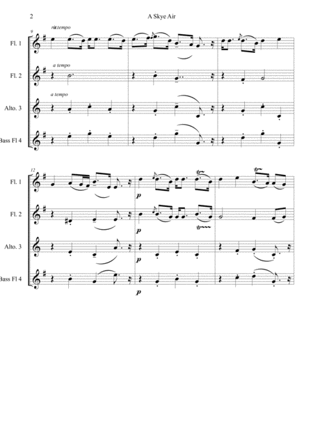 A Skye Air For Flute Quartet 2 Flutes Alto Flute Bass Flute Score Page 2