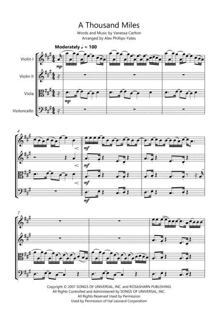 A Thousand Miles By Vanessa Carlton String Quartet Page 2