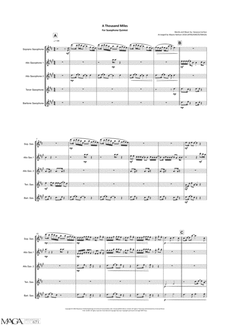 A Thousand Miles For Saxophone Quintet Page 2