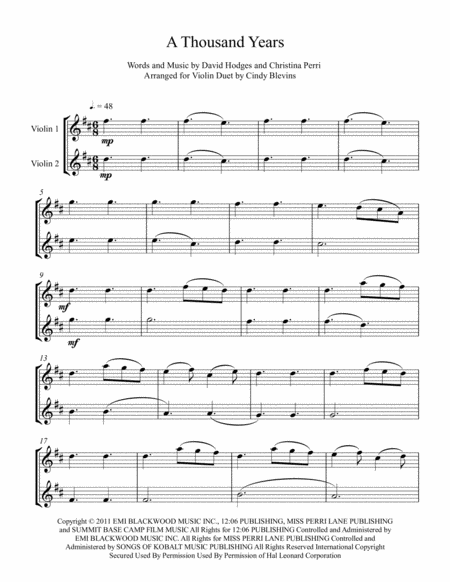 A Thousand Years Arranged For Violin Duet Page 2