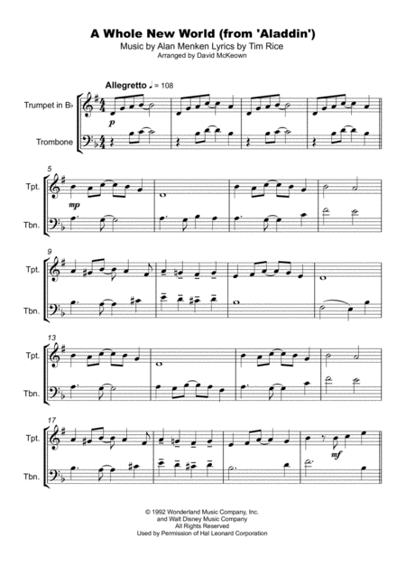 A Whole New World From Aladdin Duet For Trumpet And Trombone Page 2