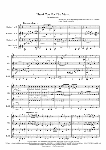 Abba Thank You For The Music Clarinet Quartet Page 2