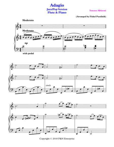 Adagio By Albinoni For Flute And Piano Jazz Pop Version Page 2