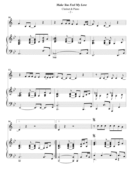 Adele Make You Feel My Love For Clarinet Piano Page 2