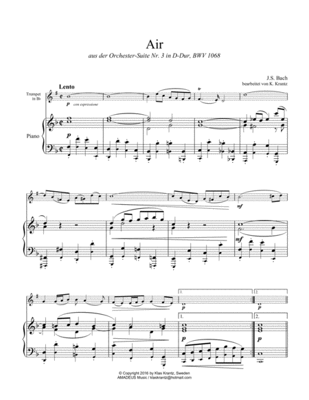 Air On The G String Bwv 1068 For Trumpet And Piano F Major Page 2