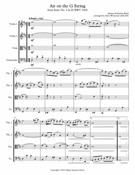 Air On The G String For String Quartet Page 2