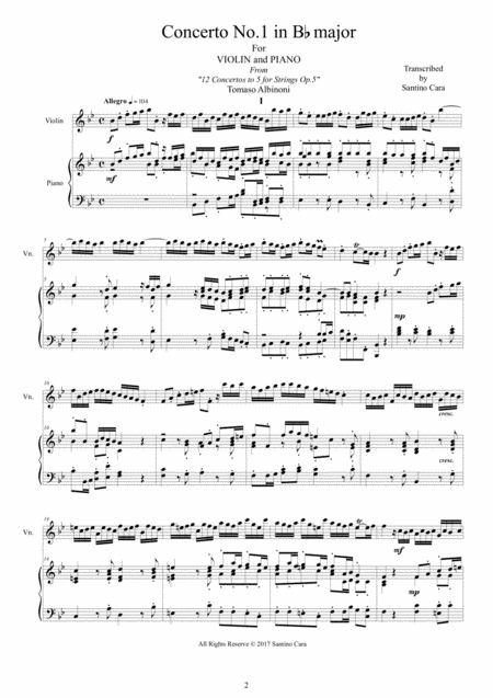 Albinoni Two Concertos Op 5 For Violin And Piano Page 2