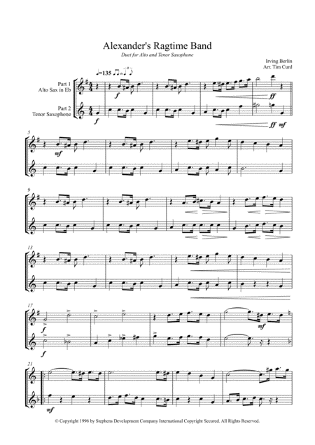 Alexanders Ragtime Band Duet For Alto And Tenor Saxophone Page 2