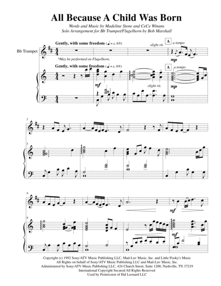 All Because A Child Was Born Bb Trumpet Fluglehorn Solo Page 2