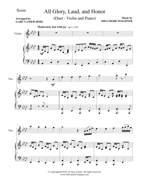 All Glory Laud And Honor Duet Violin Piano With Parts Page 2