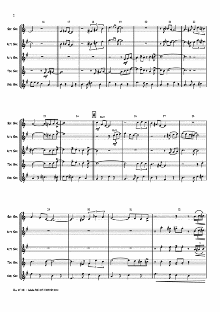 All Of Me Jazz Classic Saxophone Quintet Page 2