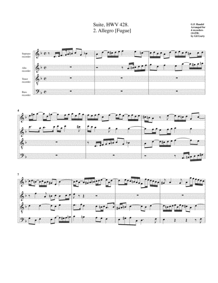 Allegro Fugue From Suite Hwv 428 Arrangement For 4 Recorders Page 2