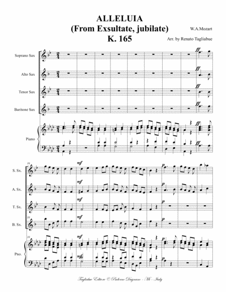 Alleluia K 165 W A Mozart Arr For Sax Quartet And Piano With Parts Page 2