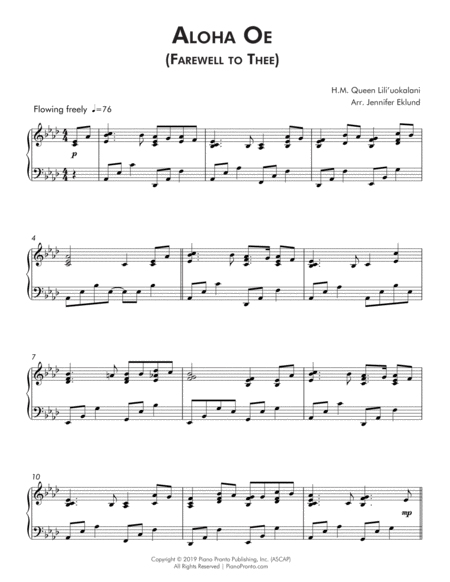 Aloha Oe Farewell To Thee Late Intermediate Piano Page 2