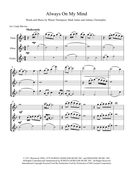 Always On My Mind Arranged For Flute Oboe And Violin Page 2