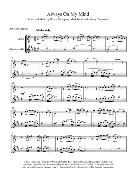 Always On My Mind Arranged For Violin And Bb Clarinet Page 2