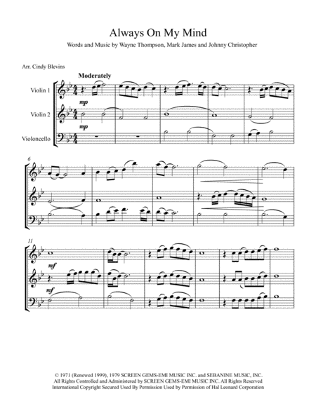 Always On My Mind For Two Violins And Cello Page 2