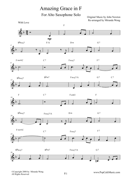 Amazing Grace Alto Saxophone Solo Concert Key Page 2