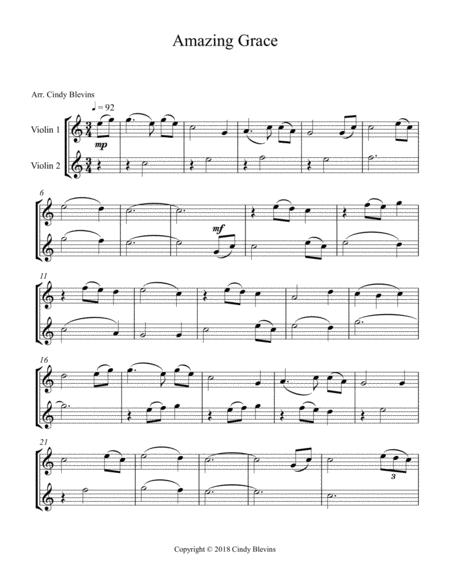 Amazing Grace Arranged For Violin Duet Page 2