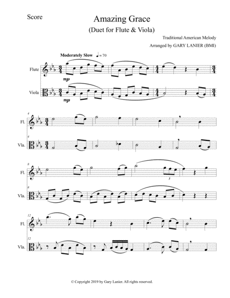 Amazing Grace Duet Flute Viola Score Parts Included Page 2
