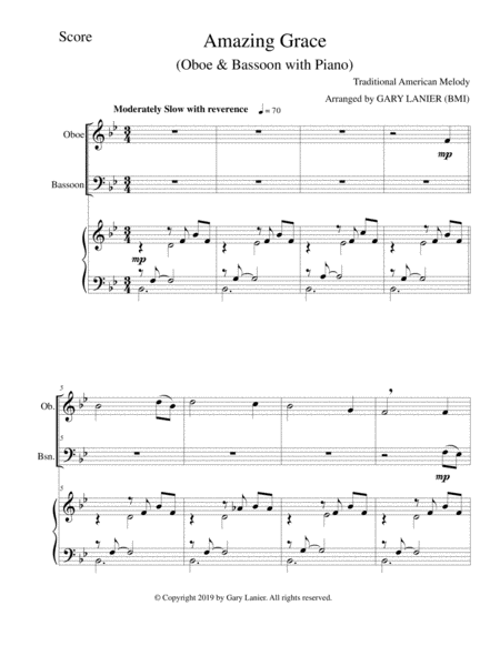 Amazing Grace Oboe Bassoon With Piano Score Parts Included Page 2