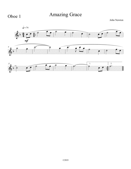 Amazing Grace Solo Oboe With Piano Accompaniment Page 2